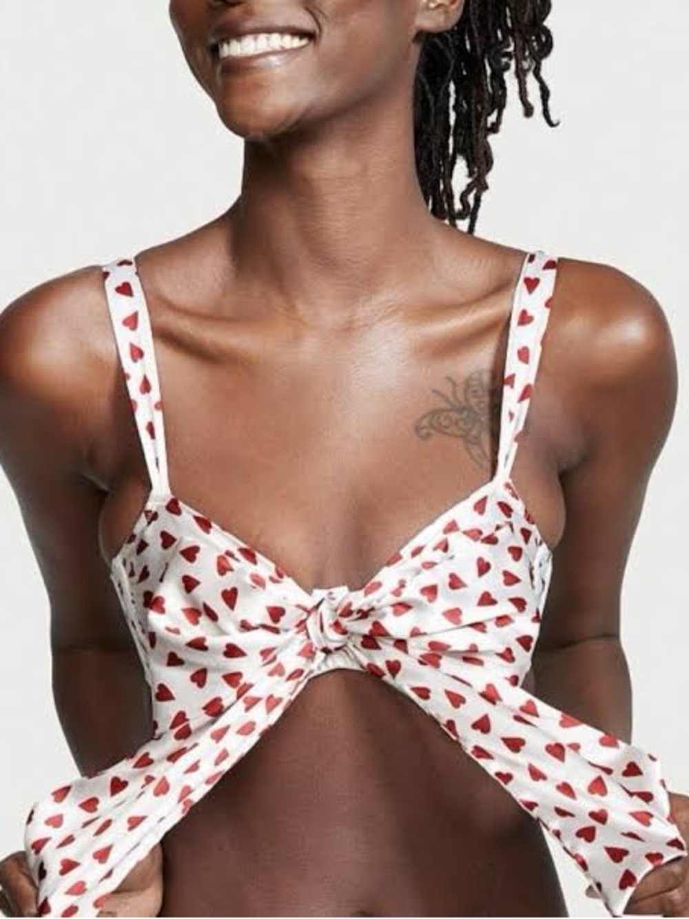 ‼️Vintage‼️Victorias Secret Dream Angles Heart Print Tie-Front Bra White Red XS
